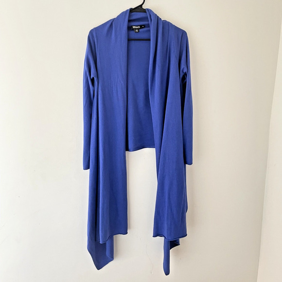 DKNY Silk Cashmere Open Front Cardigan Royal Blue Waterfall Drape P/S - Picture 1 of 8